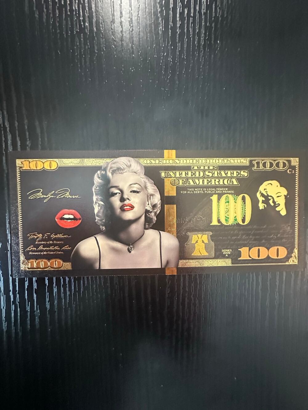 Marilyn Monroe Black and Gold Foil Novelty 100 Dollar Collectible Note
